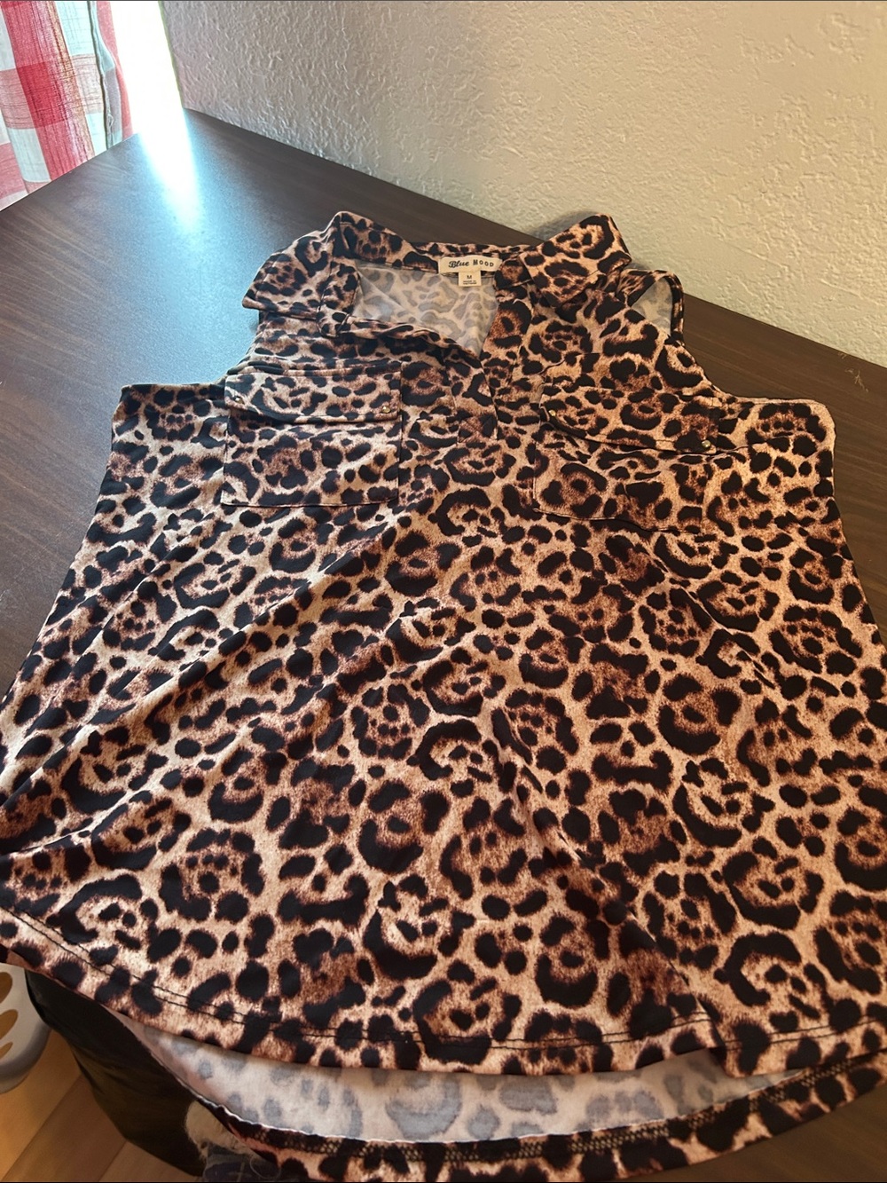 9 Blue Mood Leopard Print Sleeveless Collared Top - Brown/Black
